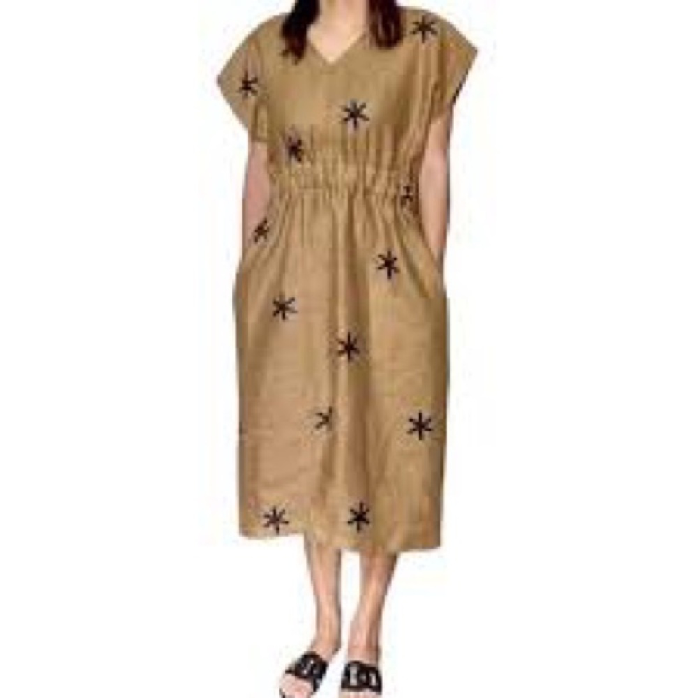 Elegant Linen Dress with Star Accents
